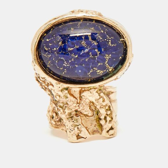 Saint Laurent Paris Blue Arty Glass Rose Gold Tone Ring Size 54 - Picture 2 of 6